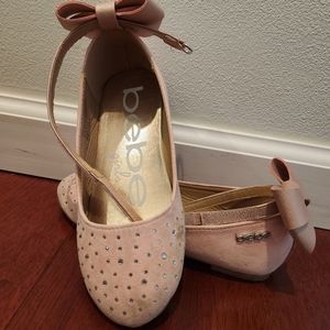 Pink rhinestone BEBE girls ballet flats
